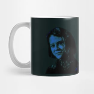 Beautiful girl. Blue light. Glow. Desaturated. Dark but beautiful. Slightly green. v2 Mug